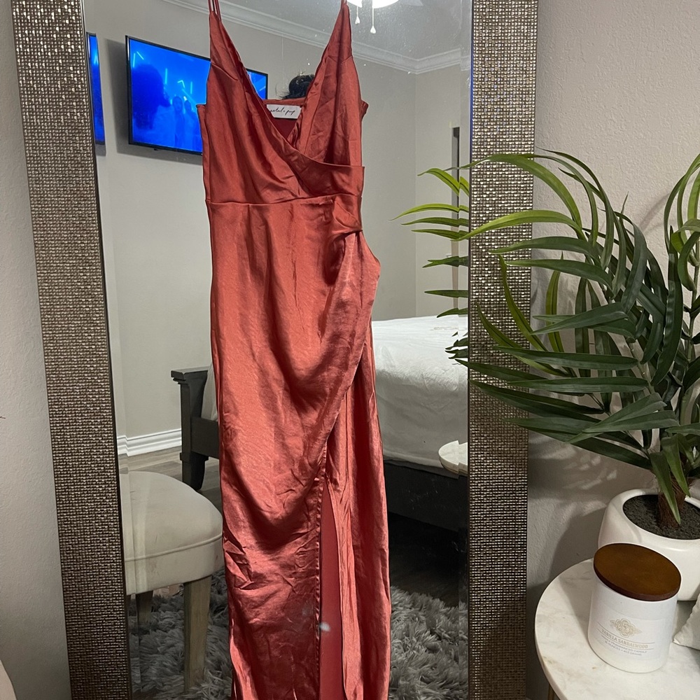 Petal and Pulp Peach Satin Dress